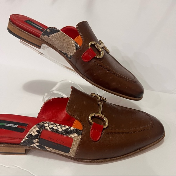 Parc Orion 1821 Genuine Leather Ostrich & Croc Mules 38/7.5 - Picture 1 of 17